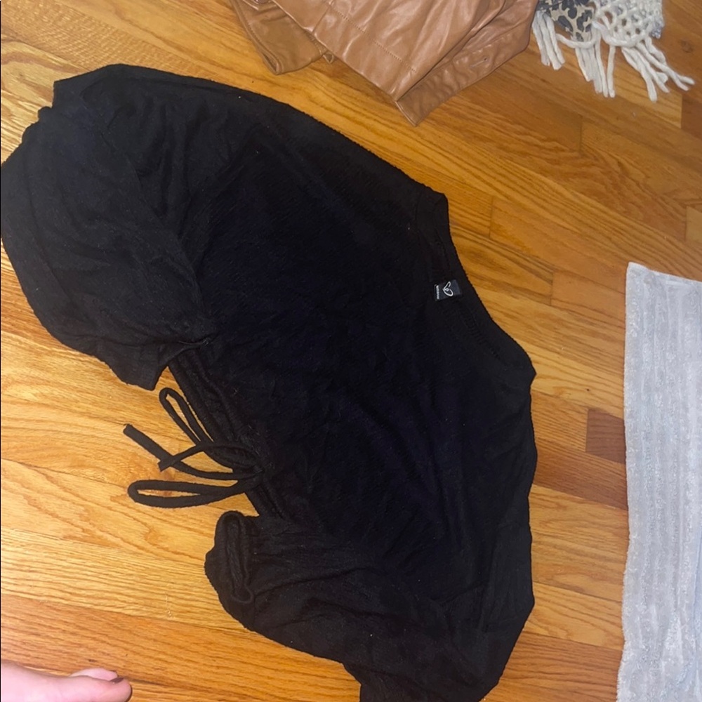Windsor Black Knit Crop Top with Drawstring